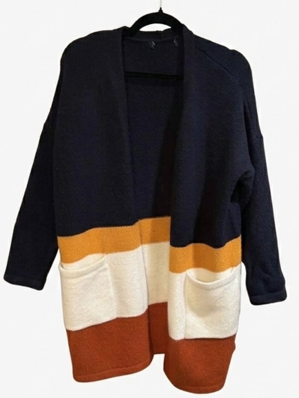 Forever 21 Colorblock Open Front Knit Cardigan Sweater